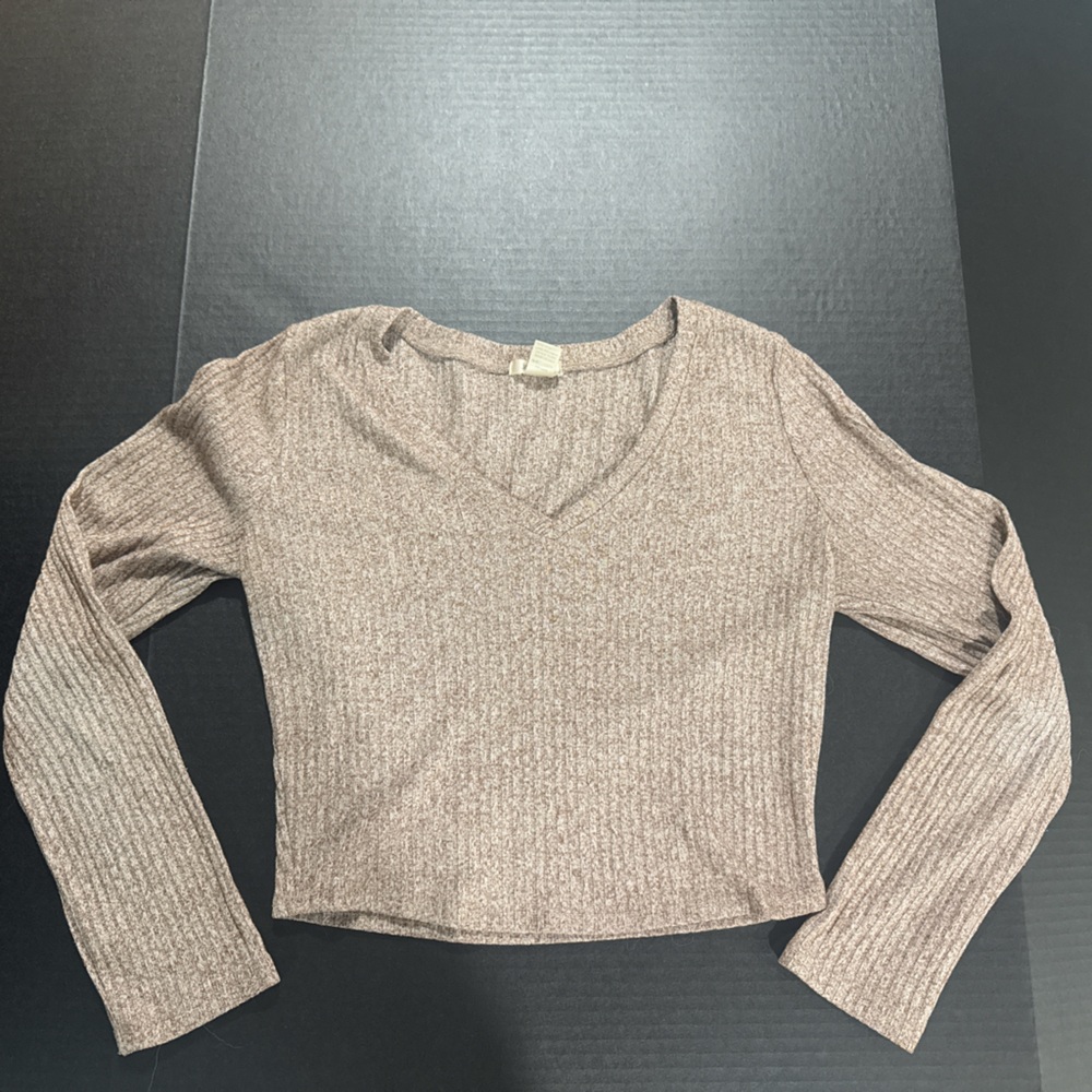 Bozzolo Tan Ribbed Crop Long Sleeve Top